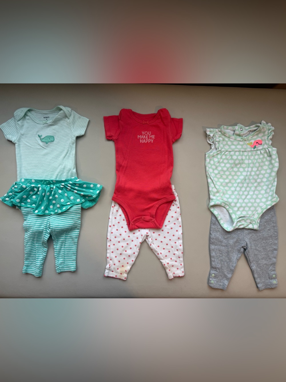 🩷 Baby Girl Clothing Lot – Carter’s 3M – 3 Outfits